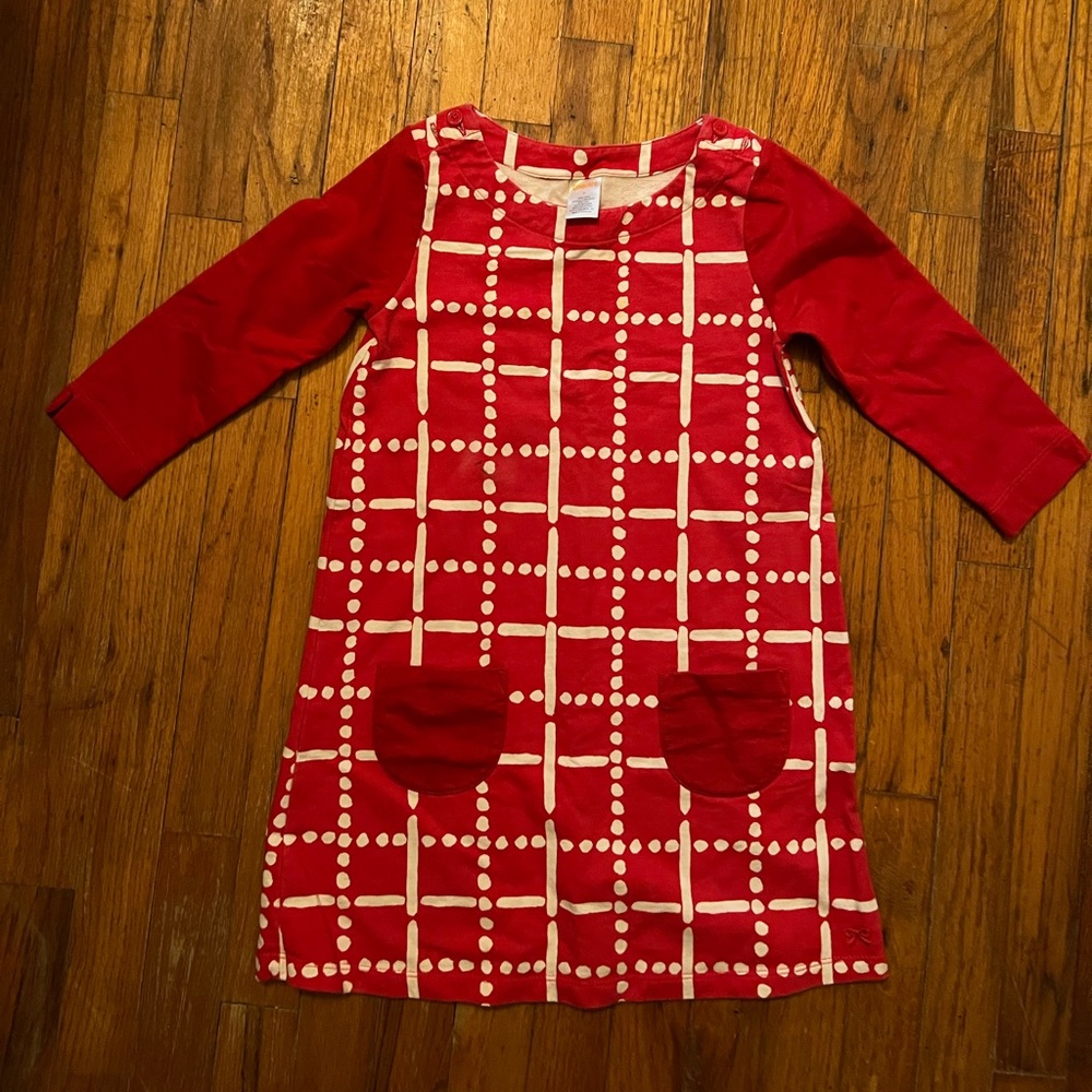 Red Gymboree dress with white lines and dots size 8